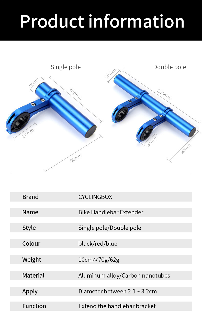 10/20/30cm Bicycle Handlebar Extended Bracket MTB Headlight Mount ...