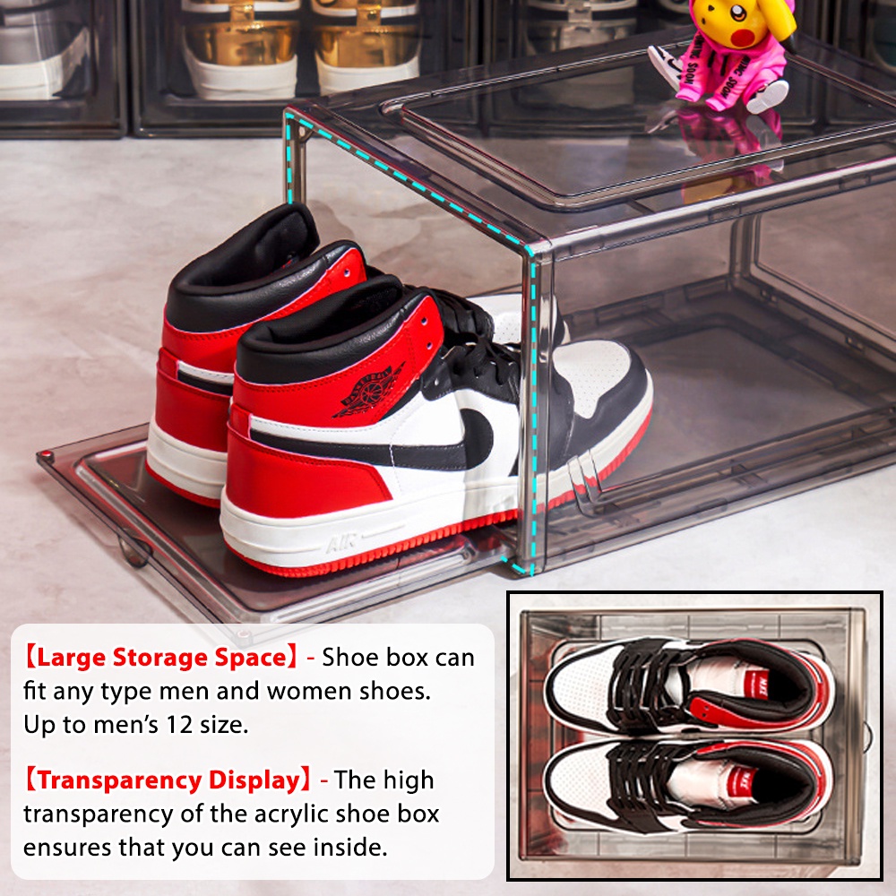 [SG STOCK] Ultra Clear High Capacity Shoe Box Stackable Magnetic ...