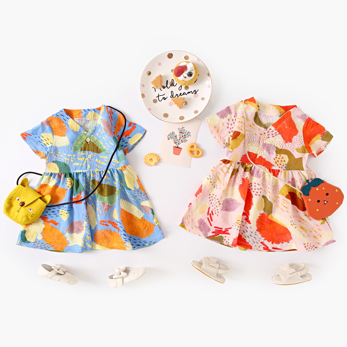 Pre-sale Sent in February Summer Girls Short Sleeve Dress Rabbit Pattern Letter Embroidery Handmade Pleated Dress main image 1
