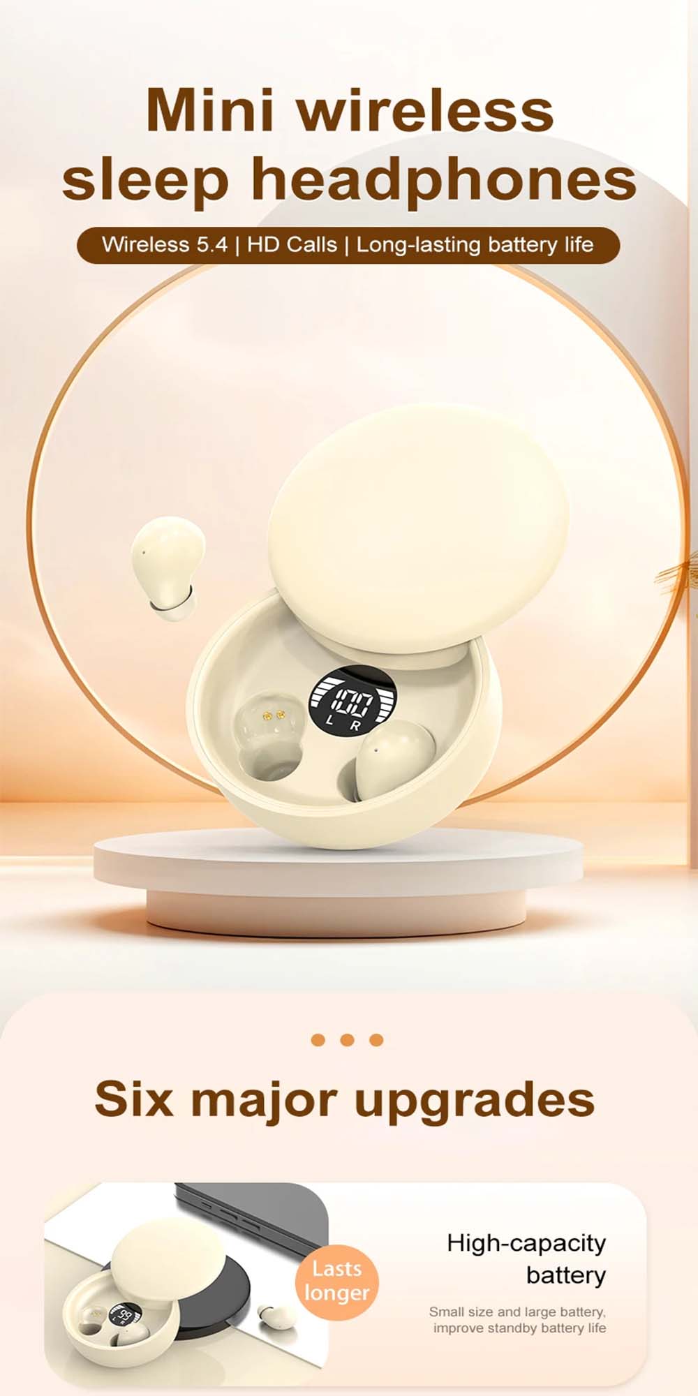 Invisible Sleep Headphones Bluetooth 5.4 Mini Earbuds TWS Wireless HIFI ...