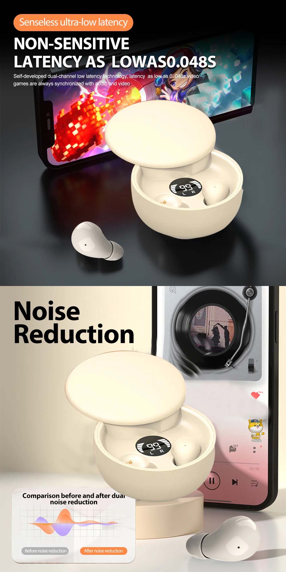 Invisible Sleep Headphones Bluetooth 5.4 Mini Earbuds TWS Wireless HIFI ...