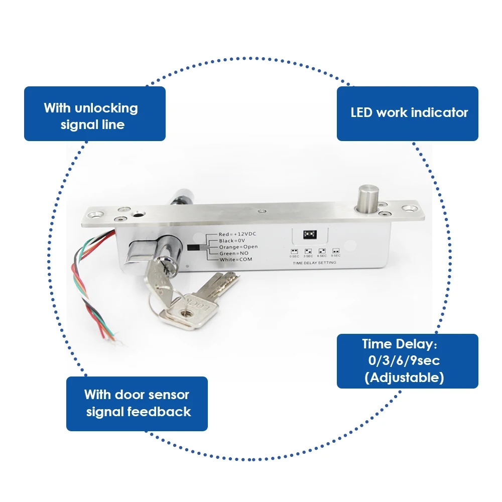 Electronic Door Lock Electric Strike Mortise Bolt Lock Time Delay NO ...