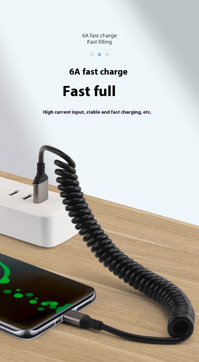 66W Coiled Spring Retractable Cable For ios 15 Type C Carplay 1.8M USB ...