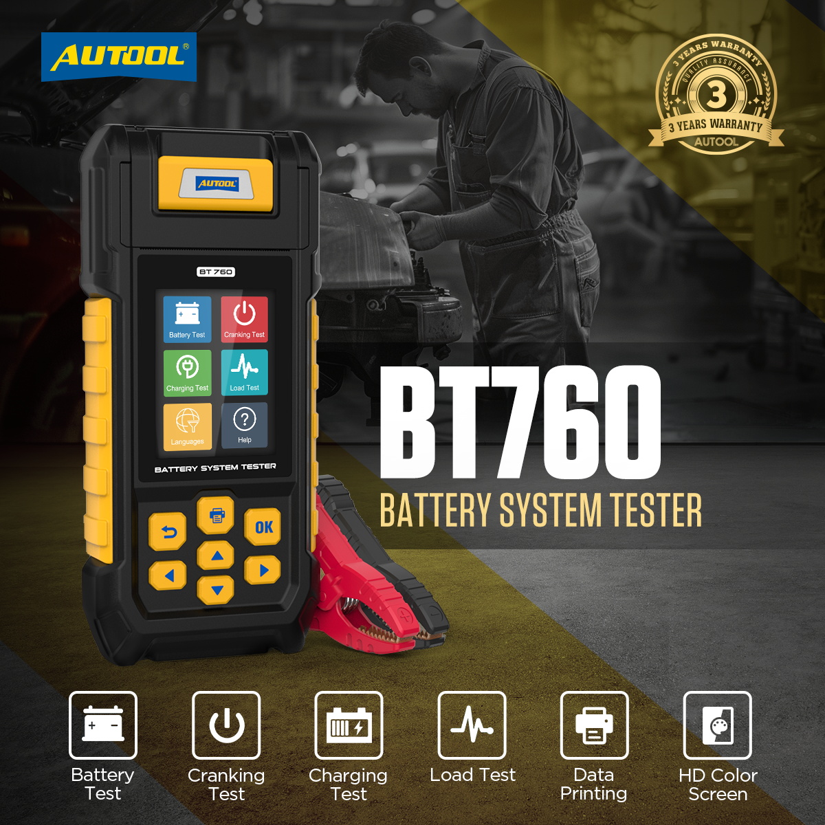 AUTOOL BT760 battery tester 12V 24V Car battery Analyzer Printer With ...