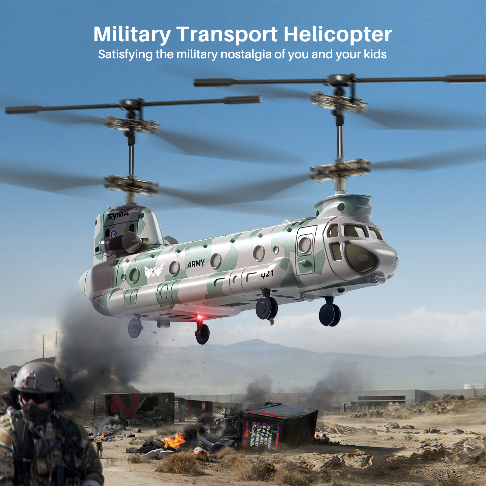 SYMA Remote Control Helicopter,2.4GHz Q21 Military Transport RC Armed ...