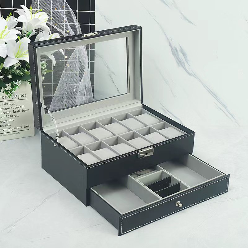 Watch Storage Organizer Double Layer Leather Watch Collection Box Ring ...
