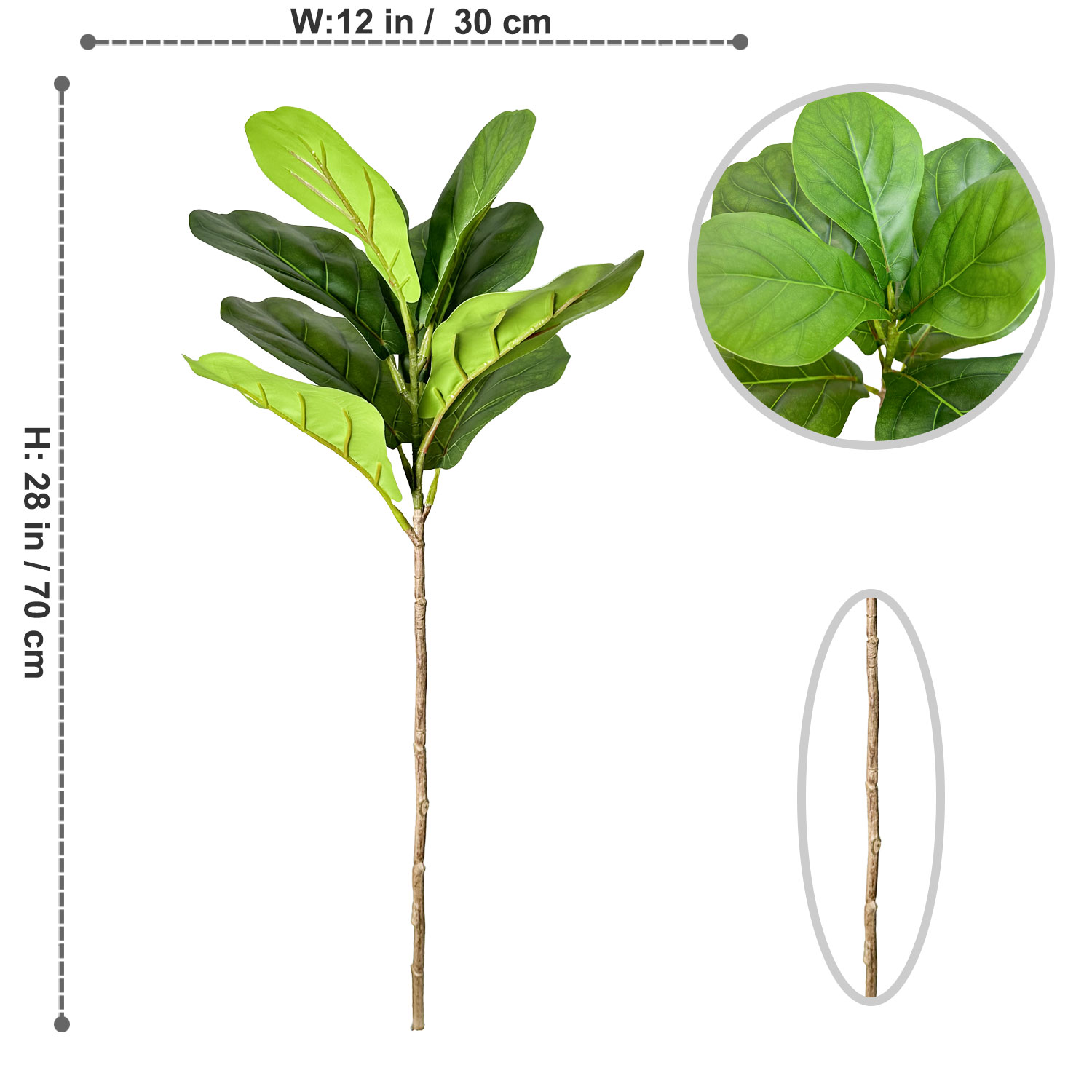 70/103cm Artificial Ficus Tree Branches Large Banyan Leaves Fake Rubber ...