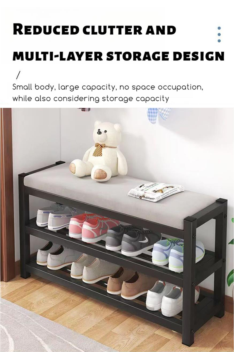 3-in-1 Metal Shoe Rack With Seat Home Entrance Shoe Bench PU Leather ...