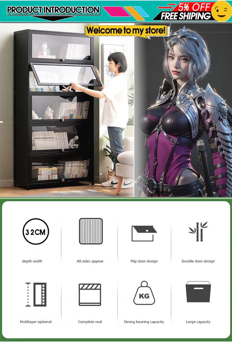 Transparent Book Shelf Cabinet with Flip Door Bedroom Bookshelf ...