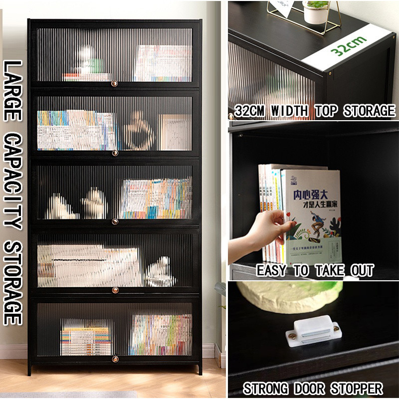 Transparent Book Shelf Cabinet with Flip Door Bedroom Bookshelf ...