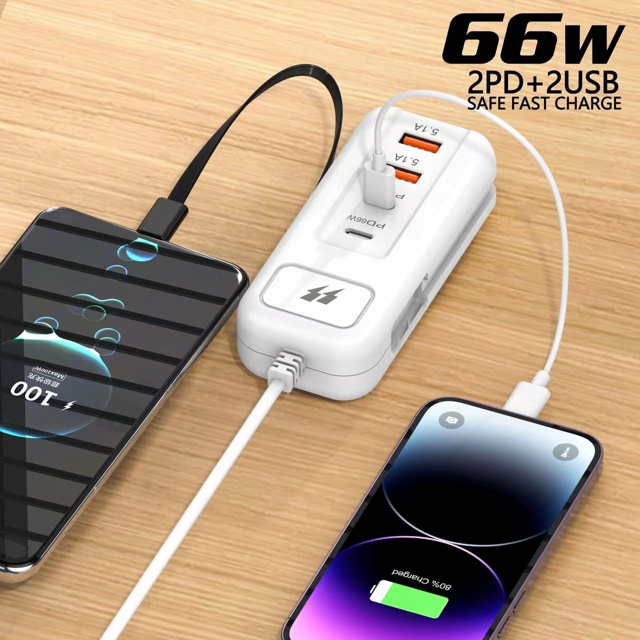 66W USB Plug Power Strip Charger Station Splitter 5V4A USB TYPE C 3.0 ...