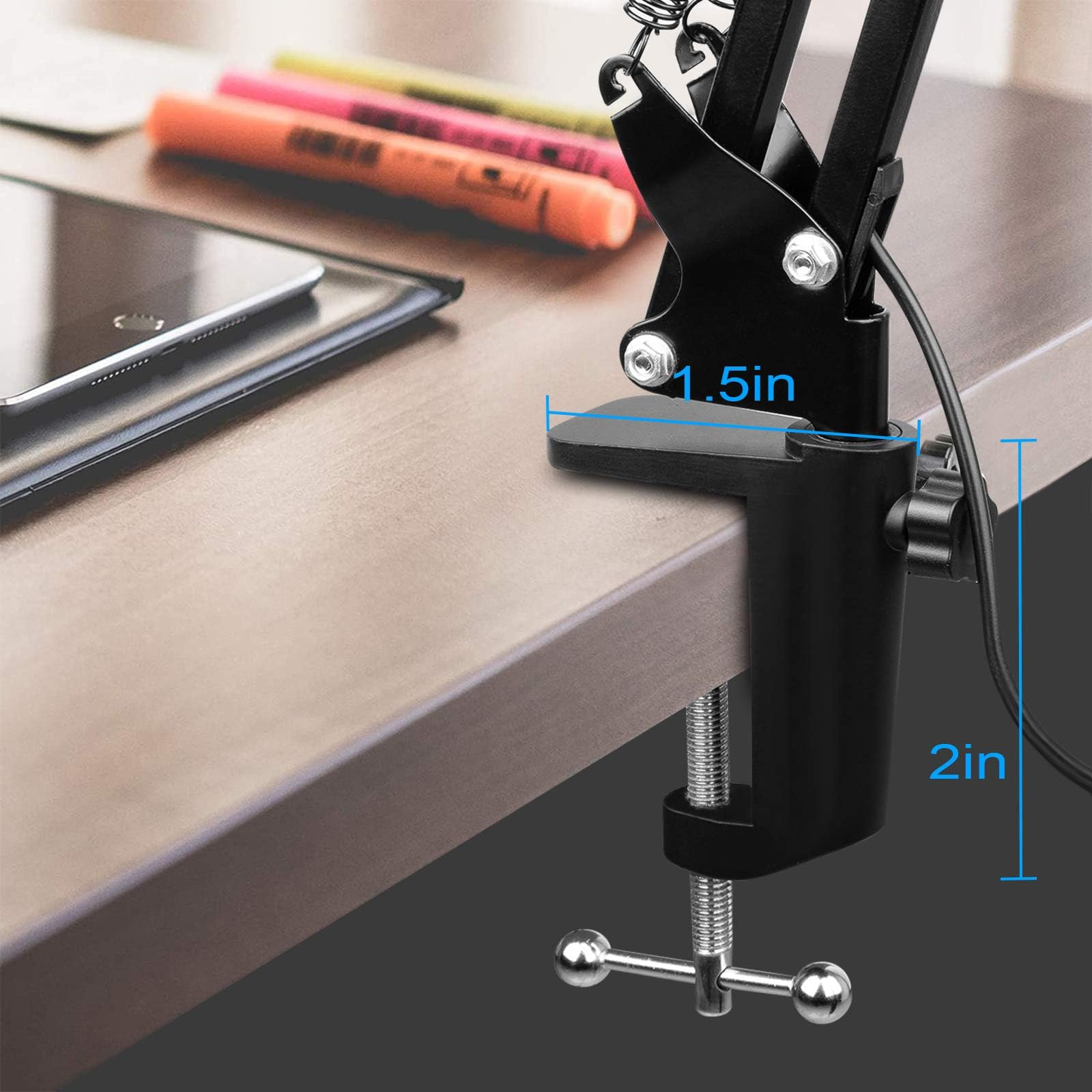 3 Light Colors LED Flexible Desk Table Lamp with Rotatable Clamp Study ...