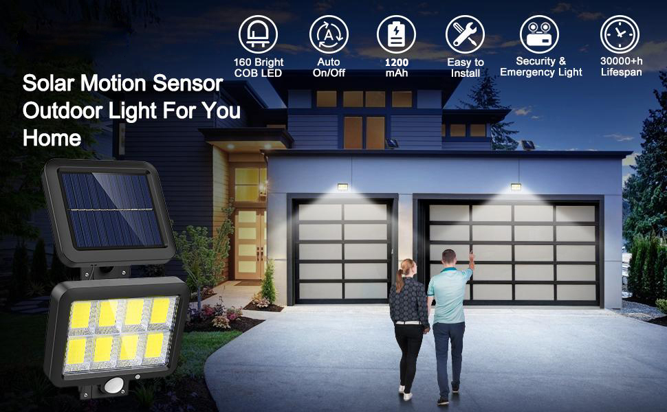 【Auto ON/OFF】Solar Light Outdoor 160COB 3 Modes Remote Control Wall ...