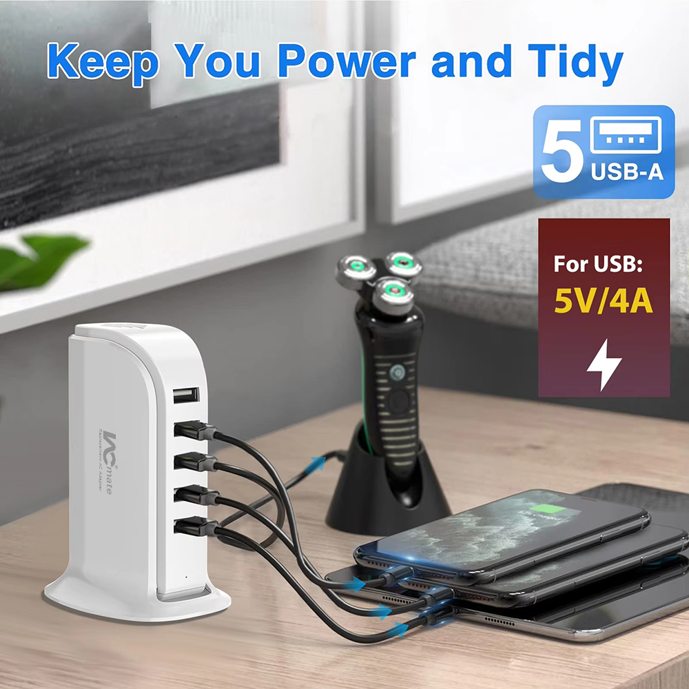 Charging Station for Multiple Devices Upoy, Multi USB Tower Hub with 5 ...