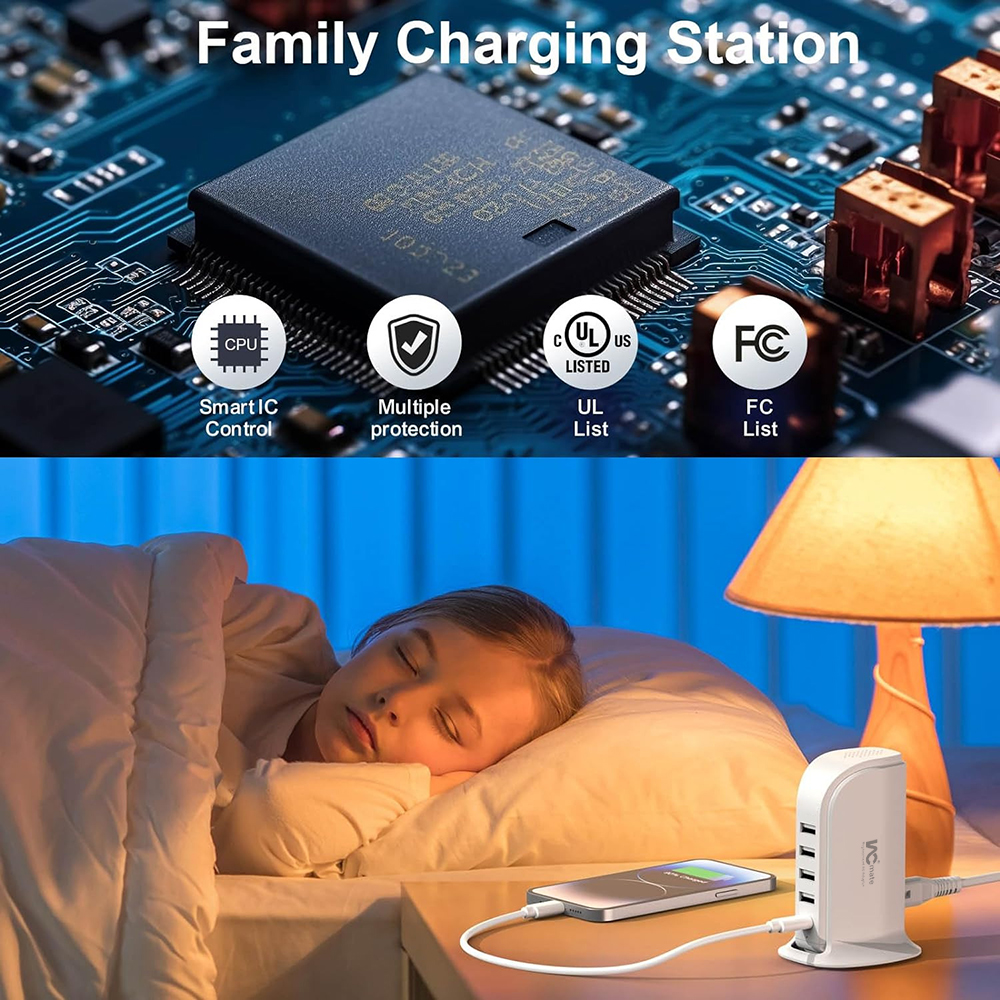 Charging Station for Multiple Devices Upoy, Multi USB Tower Hub with 5 ...