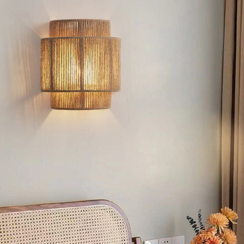 IKEE Japanese Hemp Rope Wall Light Creative Wabi-Sabi Style Bedroom ...