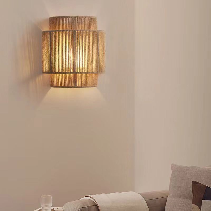 IKEE Japanese Hemp Rope Wall Light Creative Wabi-Sabi Style Bedroom ...