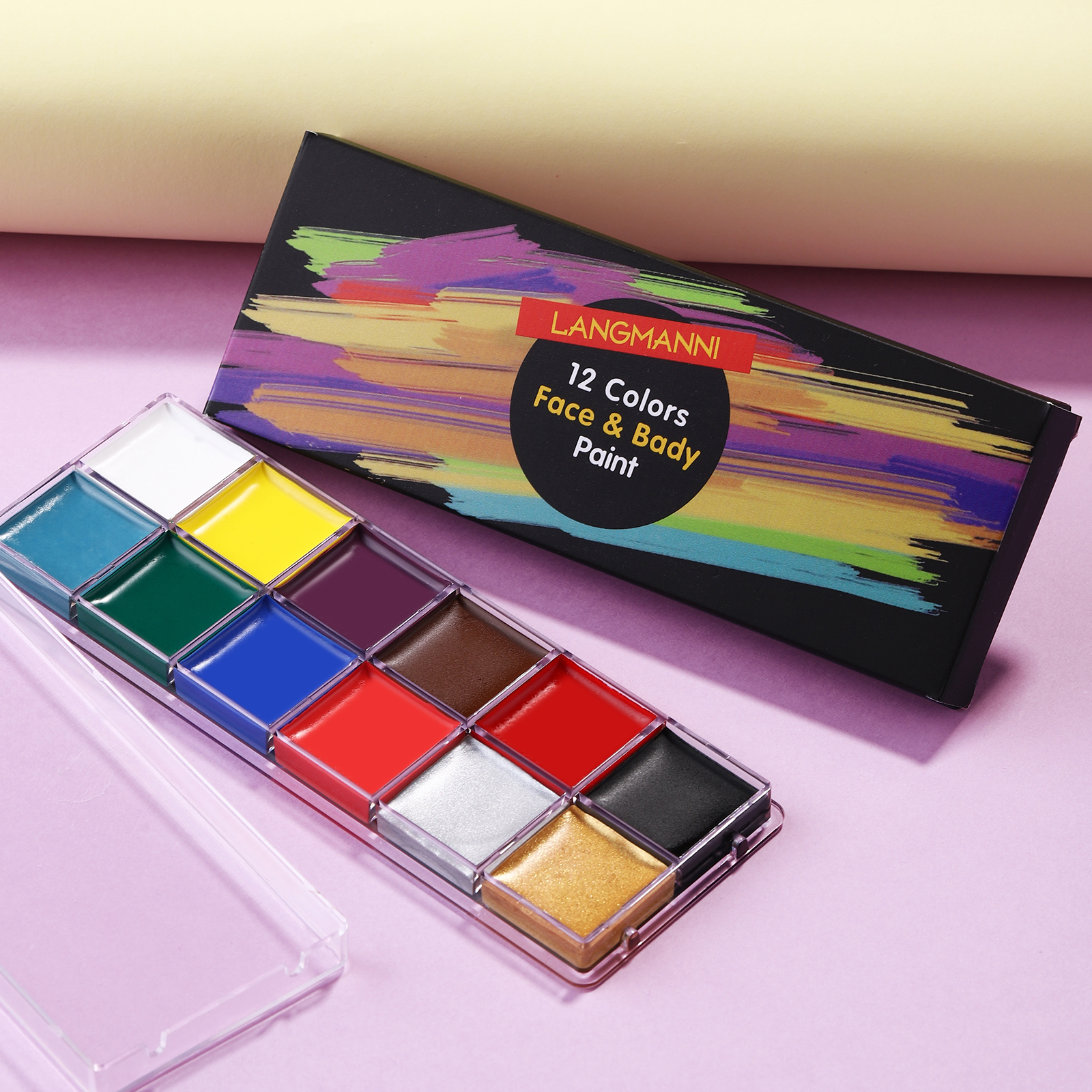 LANGMANNI 12-Color Face & Body Paint Palette - Highly Saturated, Ideal ...