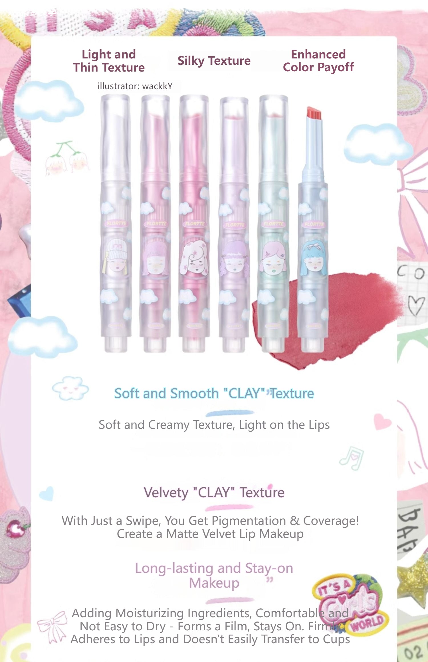 FLORTTE Wacky Lip Paste Transfer-Proof Matte Liquid Lipstick 12H Long ...