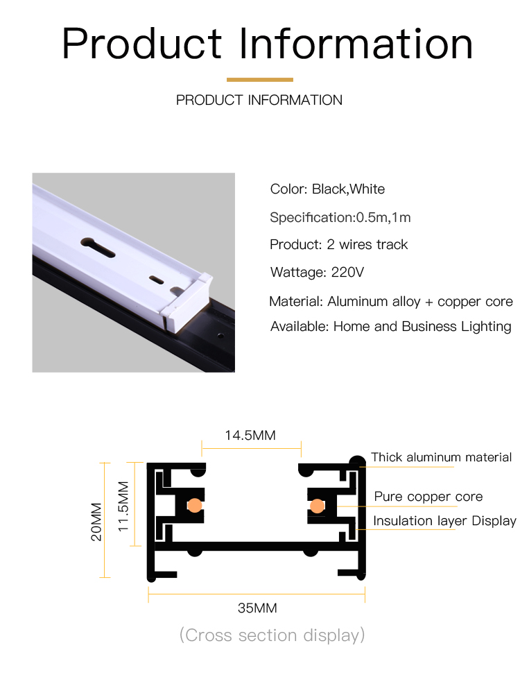 Track Light Rail for Track Light 0.5M 2 Wire Track Light Connector ...