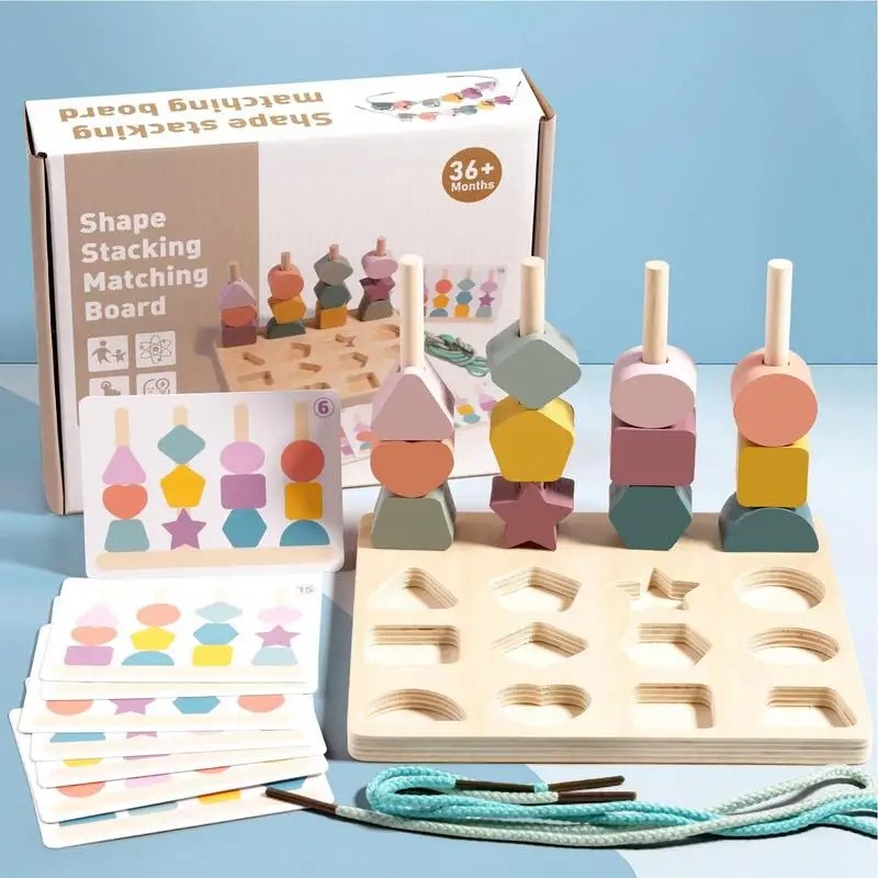 Kids Color Shape Matching Toys Montessori Wooden Puzzle Game Fine Motor ...