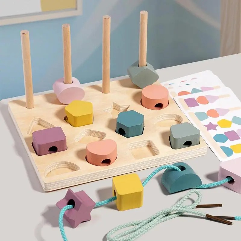 Kids Color Shape Matching Toys Montessori Wooden Puzzle Game Fine Motor ...