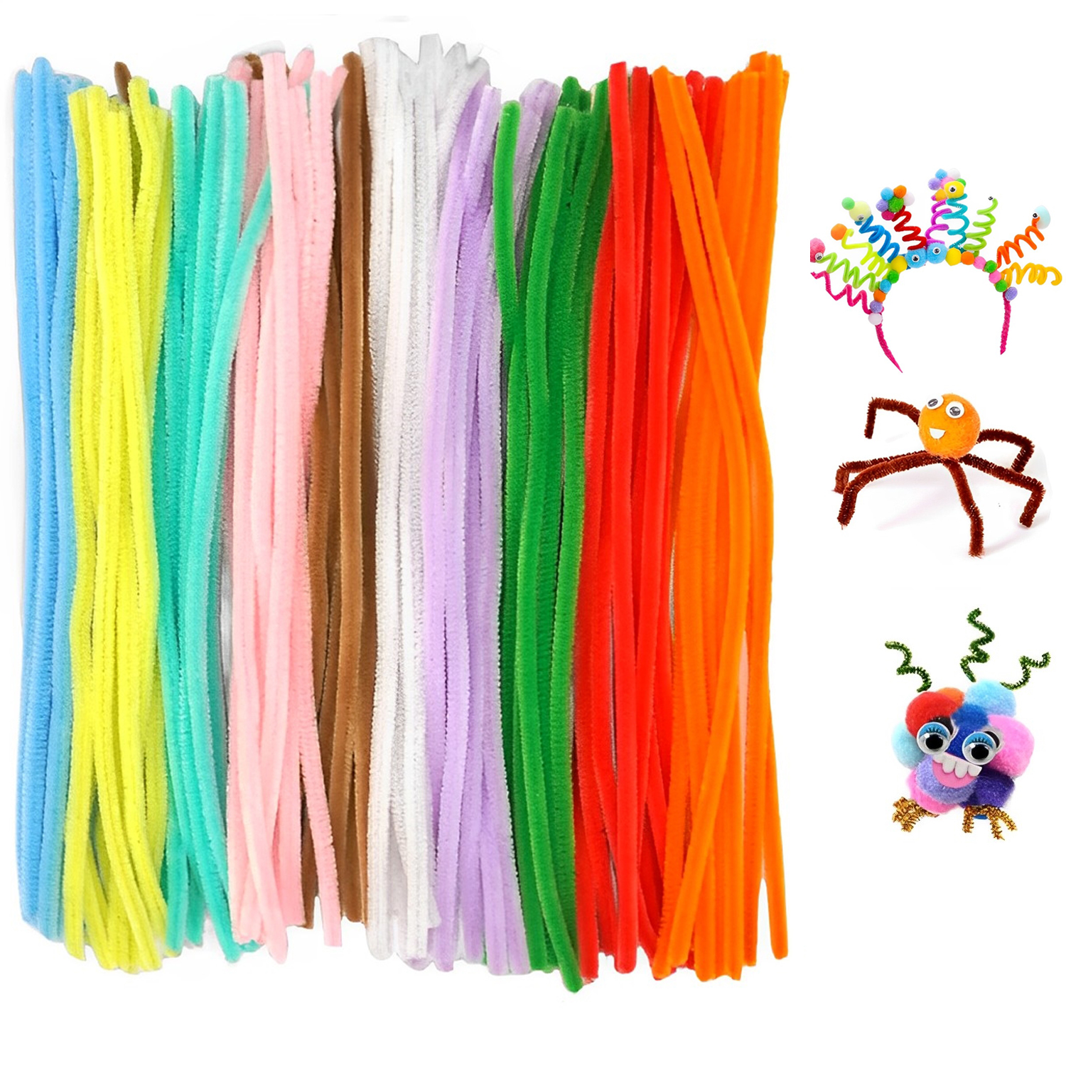 100 PCS Mix-Color Pipe Cleaners, Colorful Pipe Cleaners, Sparkle Pipe ...