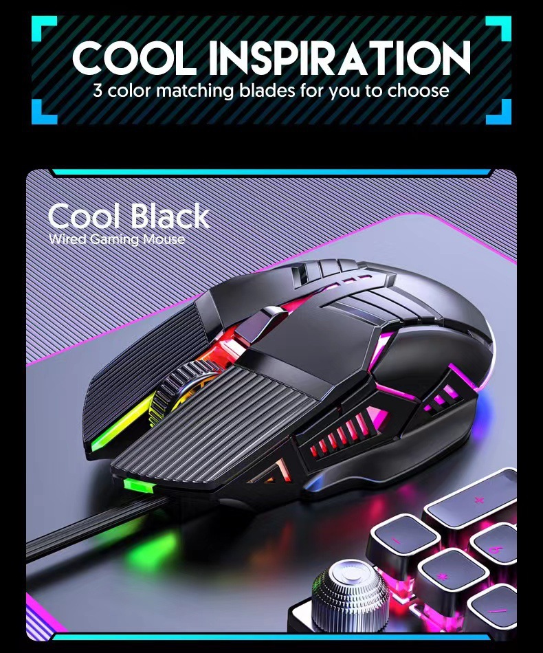 Gaming Mouse with Wire 6-Button Wired Mouse Luminous Silent Colorful ...
