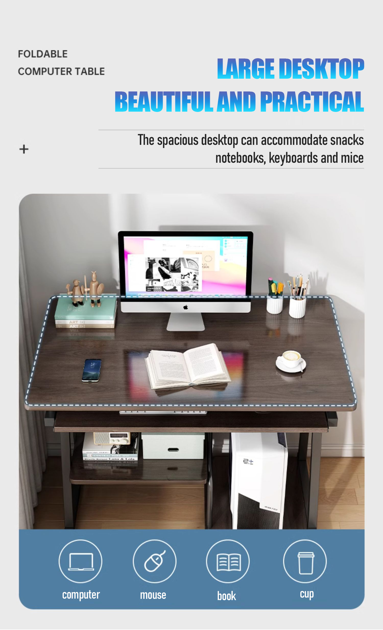 Computer study table with double bookshelf, rust-proof gaming table ...