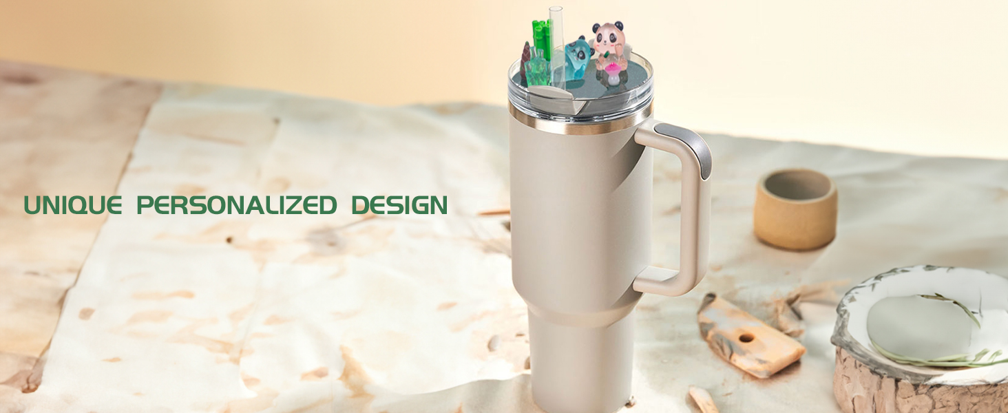 LA KEN DU Stanley Cup Accessories – Glow-in-the-Dark Charms, Silicone Straw Cover, Compatible With 30oz & 40oz Tumblers