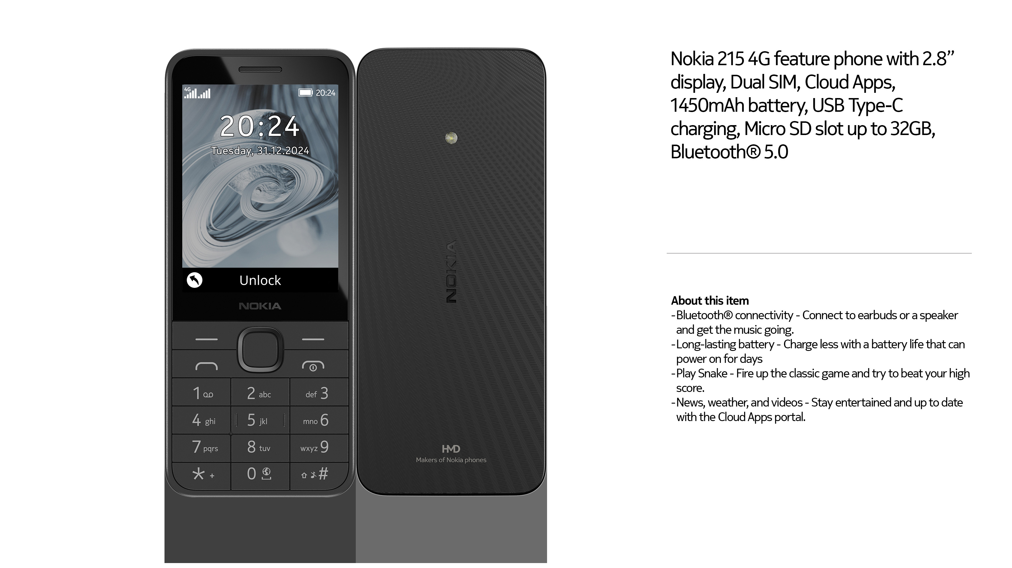 Nokia 215 4G 2024 Keypad Basic Phone 2.8'' IPS Screen Bluetooth 5.0 ...