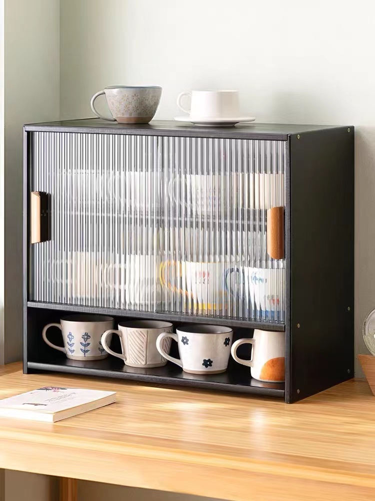 Kitchen Storage Rack Shelf Cup Holder with Sliding Door Table Top ...