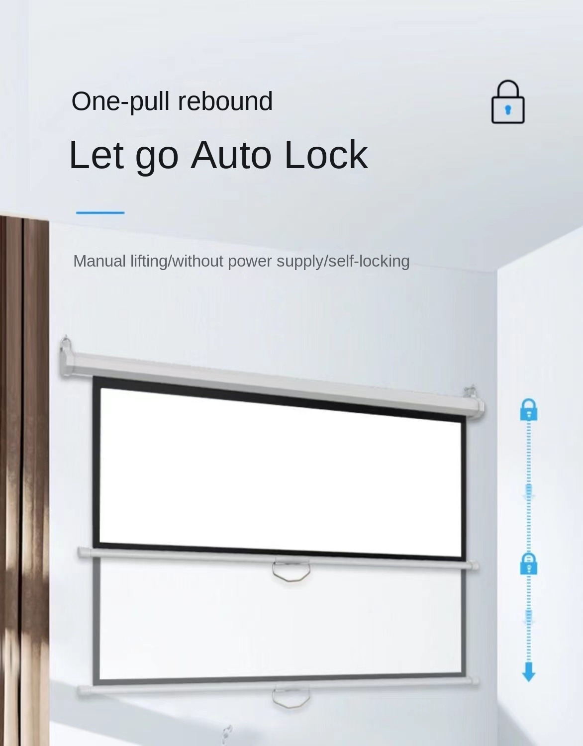 Hand-pulled self-locking curtain projector curtain wall-mounted manual ...