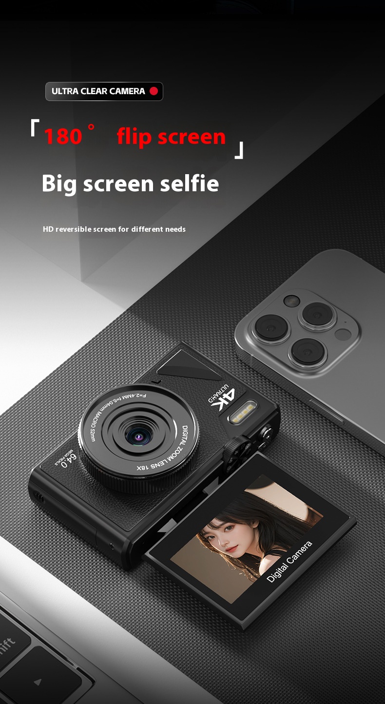 Pink Digital Camera Pedtail 5K Digital Camera 75MP Digital