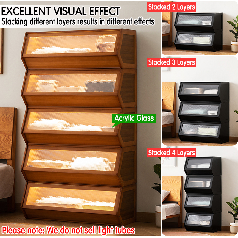 Stackable Storage Cabinet with Flip Door Home Bedside Cabinet Table Top ...