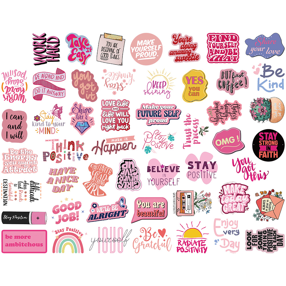 [Large Sticker]50PCS Pink Inspirational Quote Stickers Cute ...