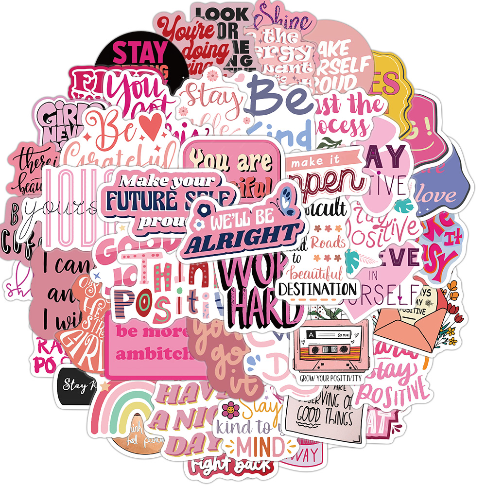 [Large Sticker]50PCS Pink Inspirational Quote Stickers Cute ...
