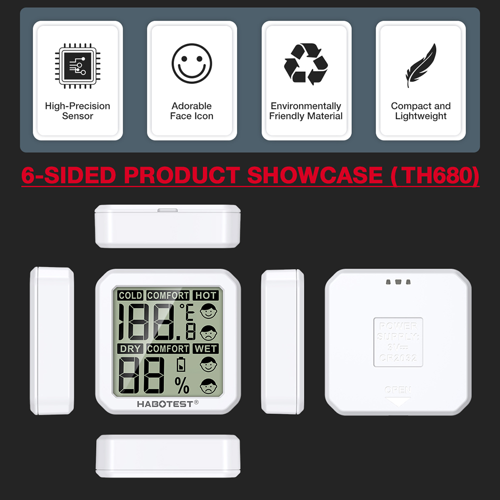 HABOTEST🔥HT680/HT681 Digital LCD Thermometer Hygrometer, Indoor Mini ...