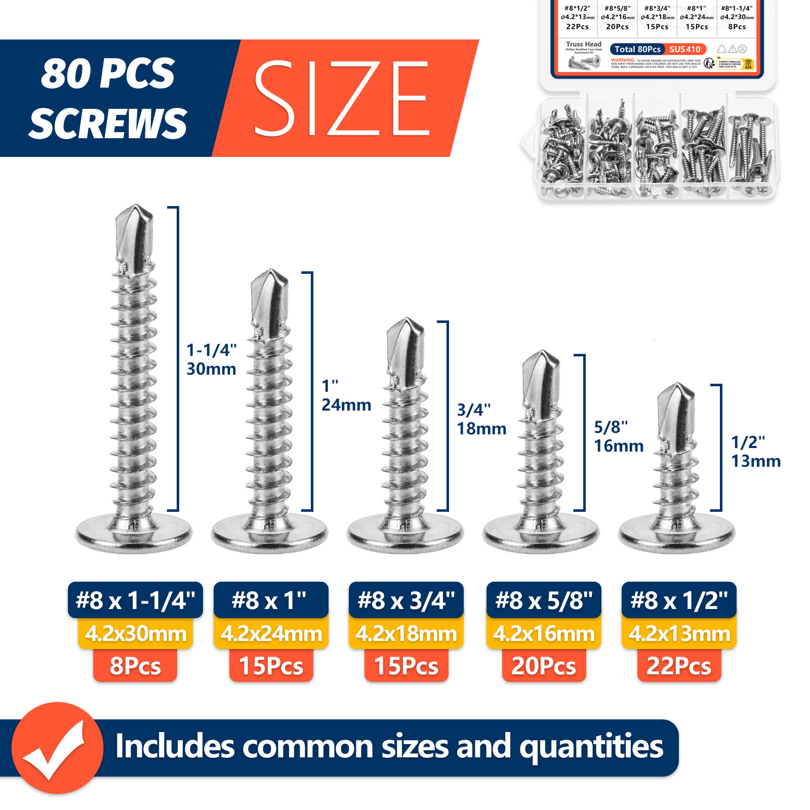 150-Pack Black Self Tapping Screws #8 X 3/4" – Phillips Truss Head For Metal, Wood, Plastic – Self Drilling Sheet Metal Screws - View #9