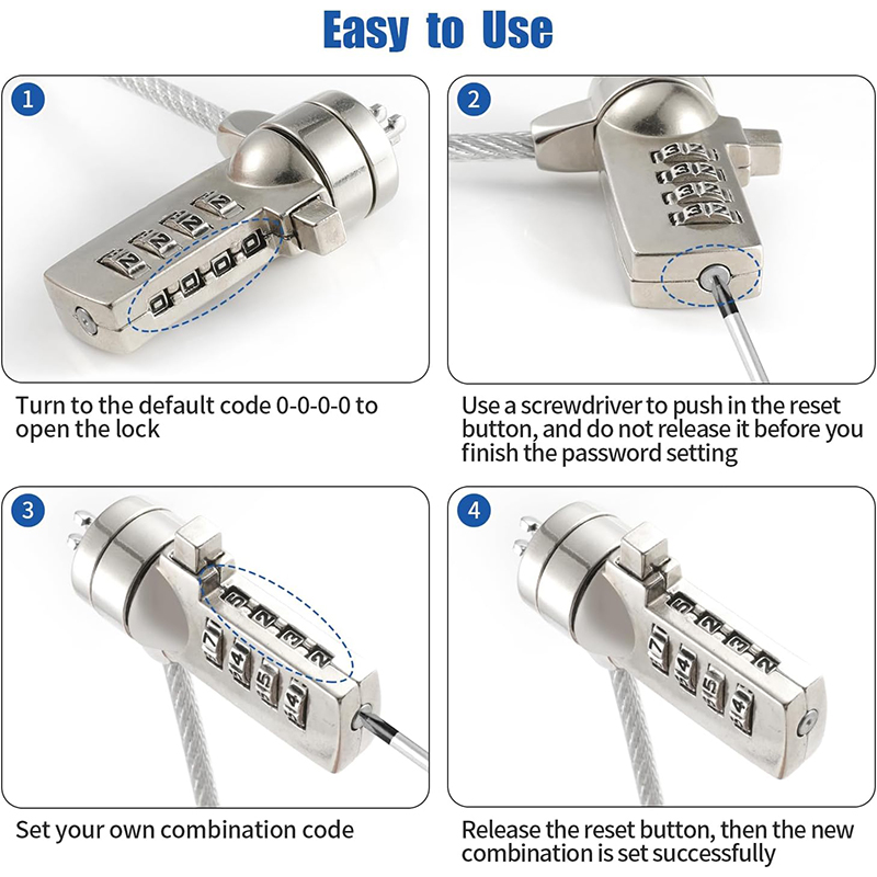 KIPRUN Laptop Cable Lock, Zinc Alloy Computer Security Lock, 4 Digit ...