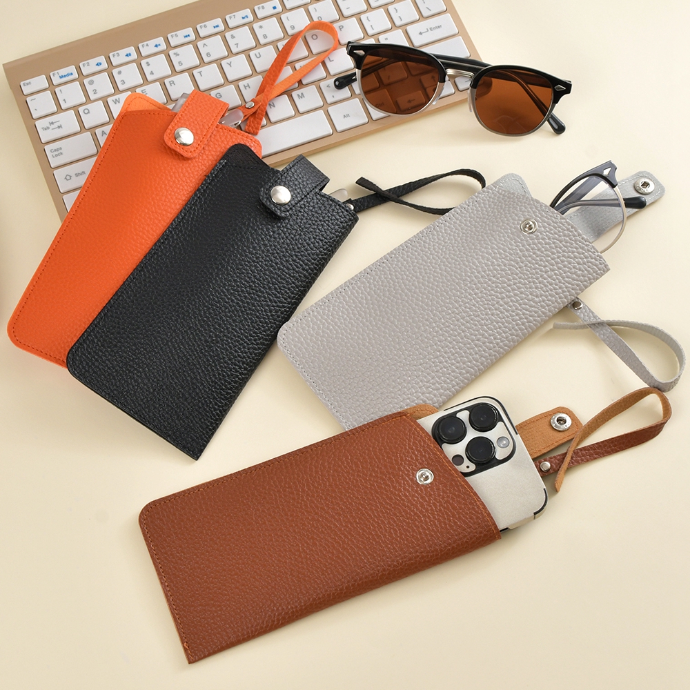 Belt-Hanging PU Leather Glasses Case – Portable Retro Sunglasses Storage Bag, 5.9" X 2.04" X 0.98" – Black/Dark Coffee - View #2