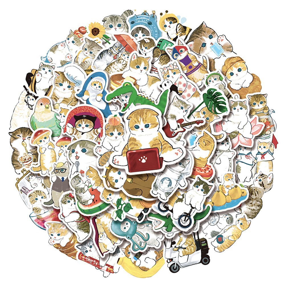 Kawaii Big-Eyed Cat Stickers 50PCS - Waterproof Vinyl Decals for Phone ...