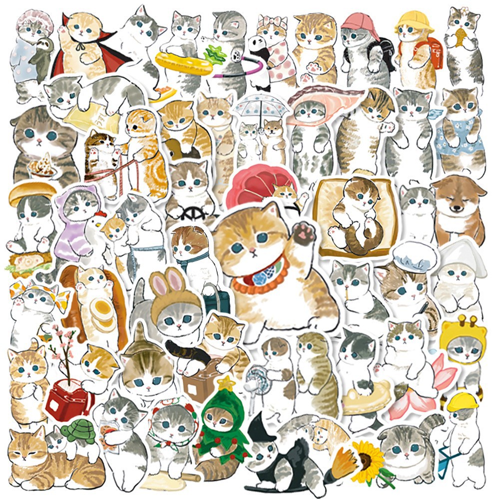 Kawaii Big-Eyed Cat Stickers 50PCS - Waterproof Vinyl Decals for Phone ...