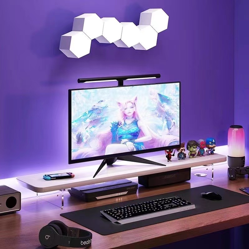 White Monitor Riser Stand Desktop Height Increase Shelf Elevated Rack ...