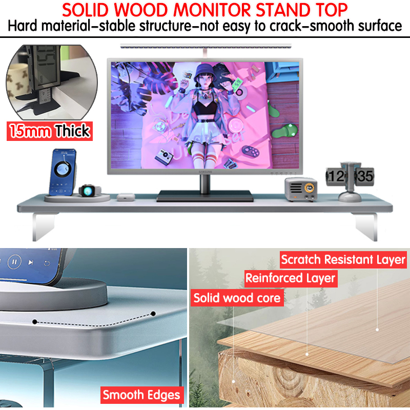 White Monitor Riser Stand Desktop Height Increase Shelf Elevated Rack ...