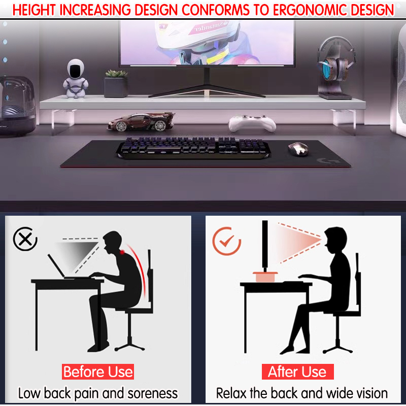 White Monitor Riser Stand Desktop Height Increase Shelf Elevated Rack ...