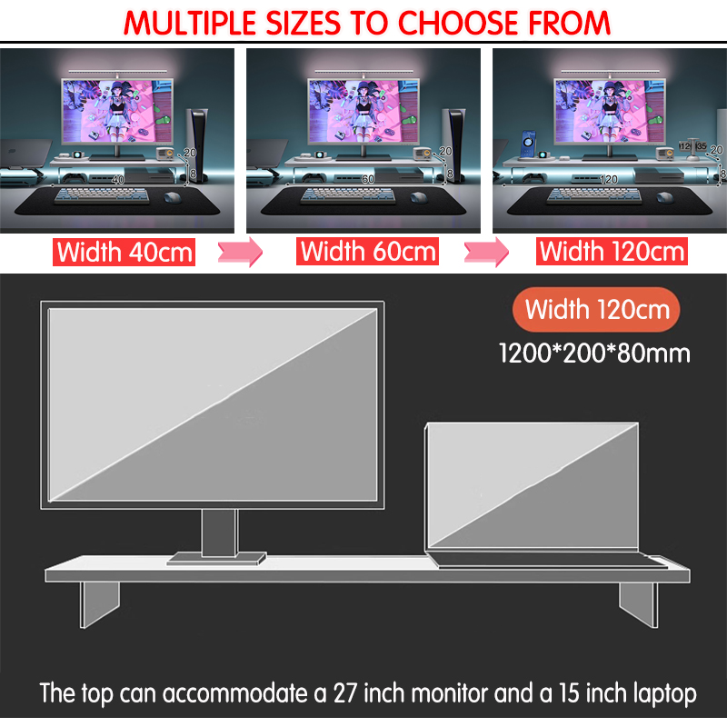 White Monitor Riser Stand Desktop Height Increase Shelf Elevated Rack ...