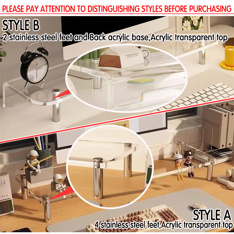 Fully Transparent Monitor Riser Stand Desktop Height Increase Shelf ...