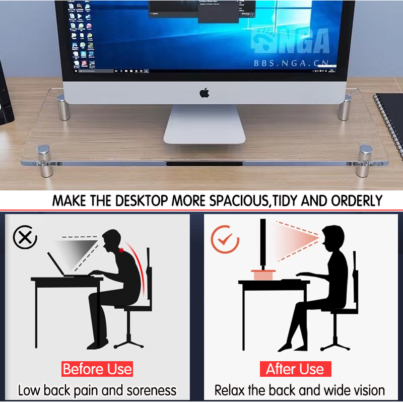 Fully Transparent Monitor Riser Stand Desktop Height Increase Shelf ...