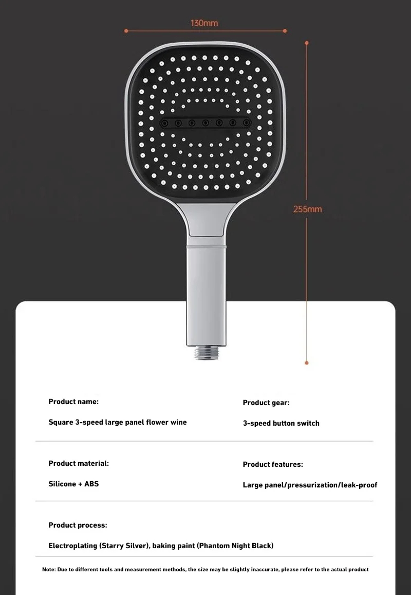13CM Large Panel Nozzle 3 Modes Shower Head High Pressure Water Massage ...